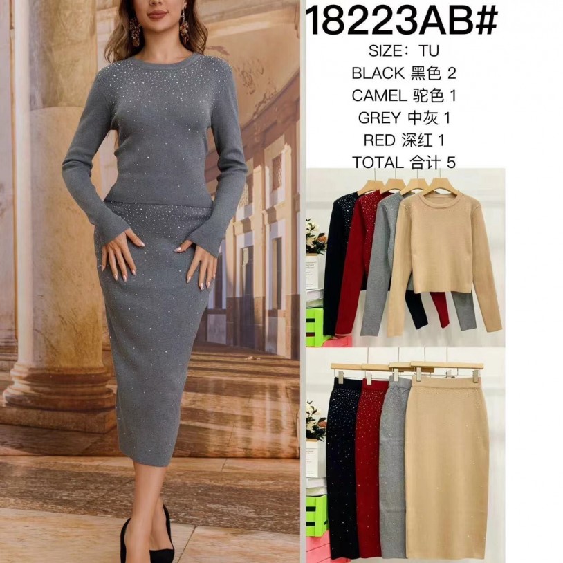 18223 Women’s Two-Piece Knit Set with Rhinestone Embellishments