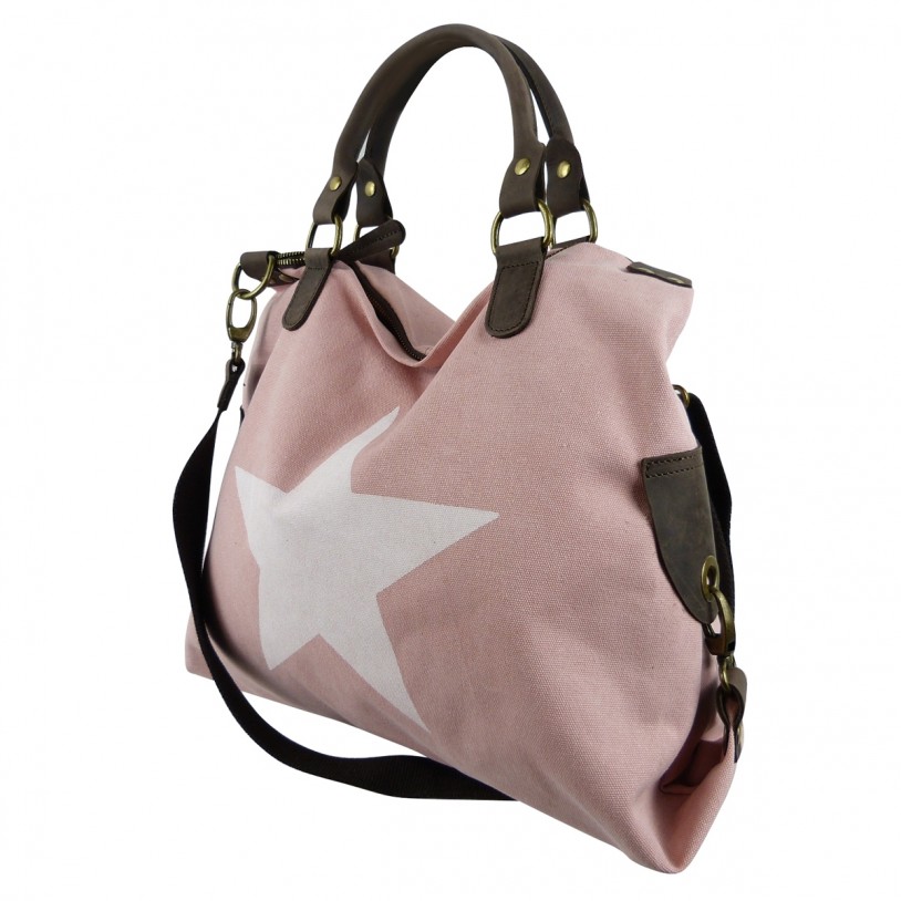 ITAL. WOMEN'S SHOULDER BAG SHOPPER IN CANVAS AND LEATHER WITH STAR PRINT SHCV2626