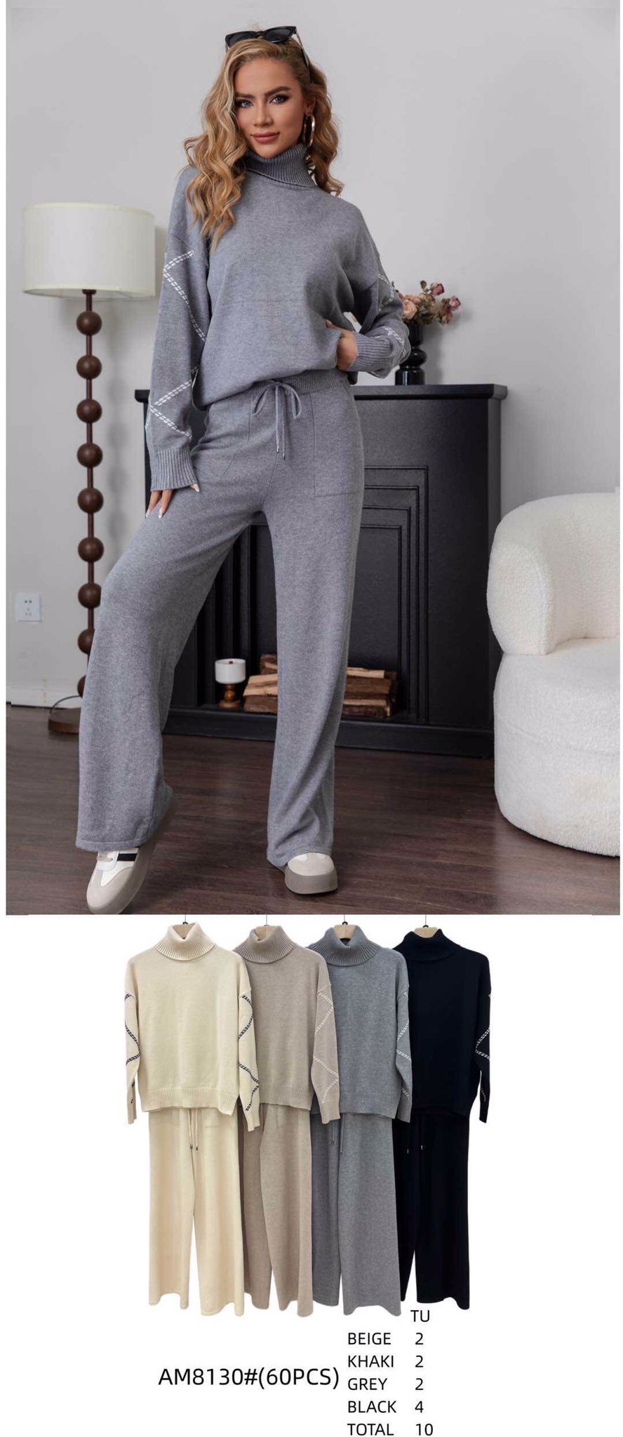 AM8130 Women's Knitted Loungewear Set with Turtleneck